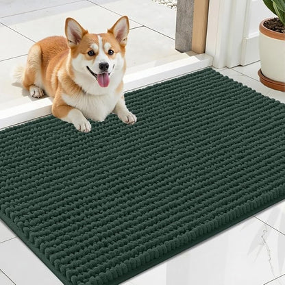 OLANLY Dog Door Mat for Muddy Paws 24x16, Ultra Absorbent Chenille Mud Doormat, Non-Slip Washable and Dirt Trapping Doormat for Indoor Entryway, Quick-Dry Indoor Pet Bed Mats for Dogs, Blackish Green