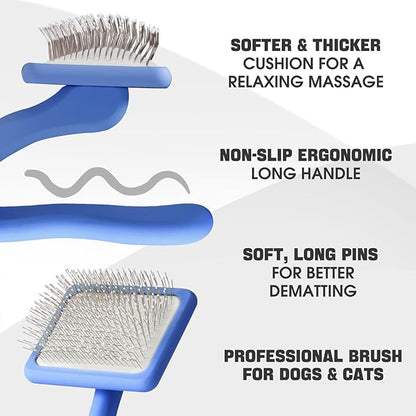 Dog Slicker Brush for Dogs Grooming Kit 4PCS | Large Dog Brush for Goldendoodles Poodles Doodles | Long Pin Haired Brush | Poodle Brushes and Comb (Blue)
