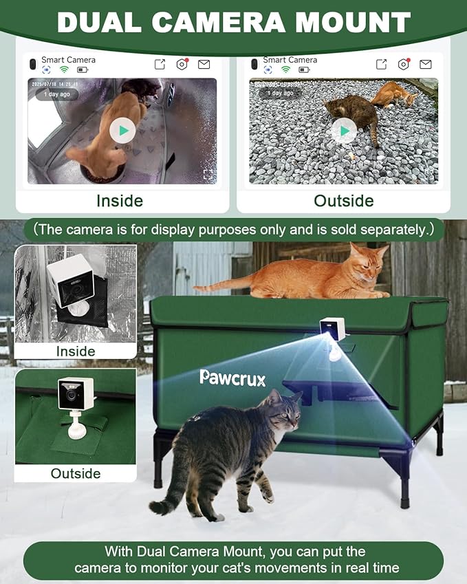 Heated Cat House for Outdoor Cats, Waterproof Insulated Outdoor Cat House with Heating Pad, Weatherproof Elevated Heated Cats House for Outside Feral Cats (Green, 29" L x 17" W x 20" H)