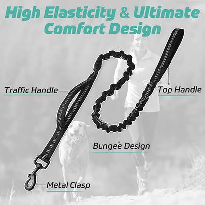 rabbitgoo Tactical Bungee Dog Leash with Shock Absorption, Military Training Leash with 2 Padded Control Handles for Medium Large Dogs, 5.2FT, Black