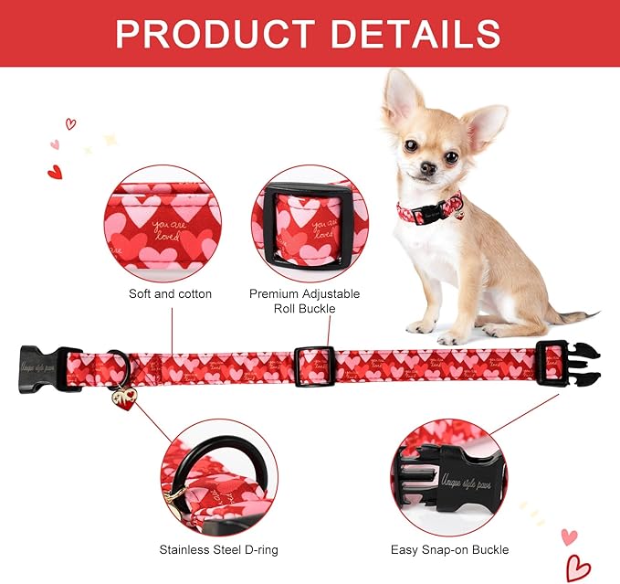 Unique style paws Valentine's Day Dog Collar Plastic Buckle Collar with Pendant Red Pink Love Gift Wedding Small Medium Large Boys Girls Dogs