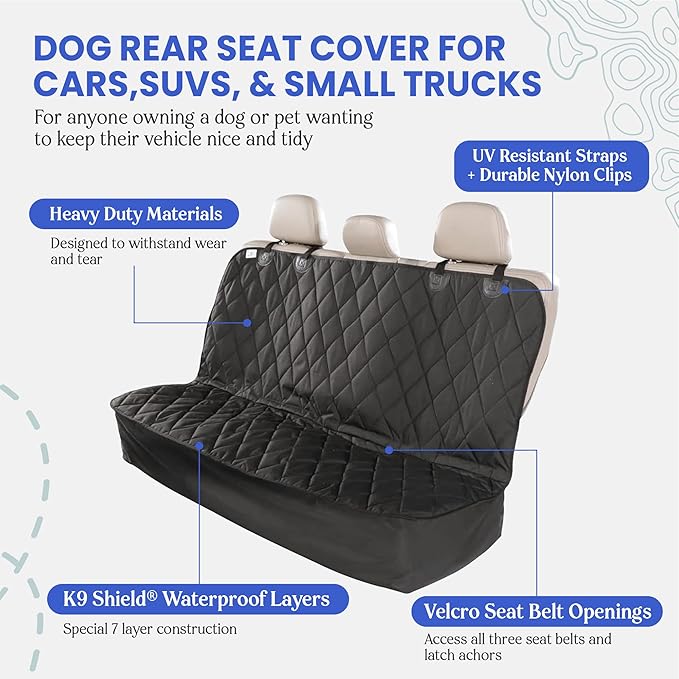 4Knines Back Seat Pet Cover for Dogs w/o Hammock – 54" Wide, Waterproof Car Seat Cover, Non-Slip, Heavy-Duty – Fits Cars, SUVs, Small Trucks – 2 Seat Belt & Latch Access – Back Seat Protector (Beige)