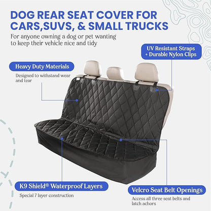 4Knines Back Seat Pet Cover for Dogs w/o Hammock – 54" Wide, Waterproof Car Seat Cover, Non-Slip, Heavy-Duty – Fits Cars, SUVs, Small Trucks – 2 Seat Belt & Latch Access – Back Seat Protector (Beige)