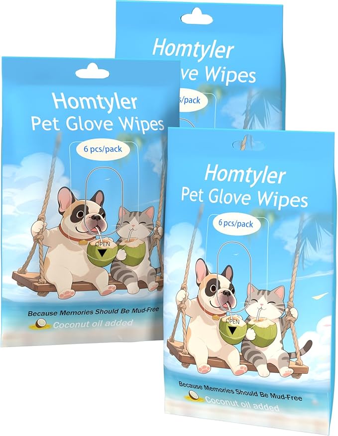 Dog Wipes & Cleaning Gloves 2-in-1 for Dogs and Cats, Extra-Thick Pet Wipes with Coconut Oil for Lick-Safe Paws, Eyes, Ears & Body, Rinse-Free Waterless Bath for Deodorizing&Cleansing, 18 PCS