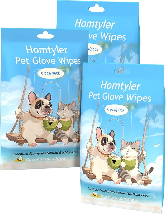 Dog Wipes & Cleaning Gloves 2-in-1 for Dogs and Cats, Extra-Thick Pet Wipes with Coconut Oil for Lick-Safe Paws, Eyes, Ears & Body, Rinse-Free Waterless Bath for Deodorizing&Cleansing, 18 PCS