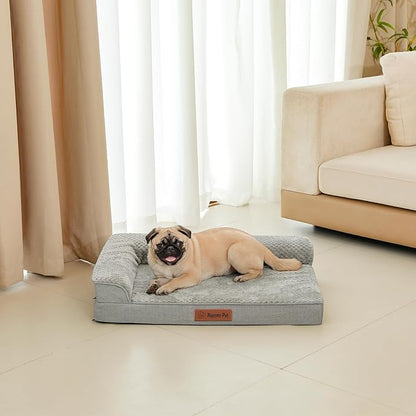 Rainmr Orthopedic Dog Bed for Small and Medium Dogs, Memory Foam Pet Bed with Washable Removable Cover, Nonskid Bottom, Waterproof, for Indoor, Outdoor, Crate ＆ Car Use, 30x20x6 Inches, Light Grey