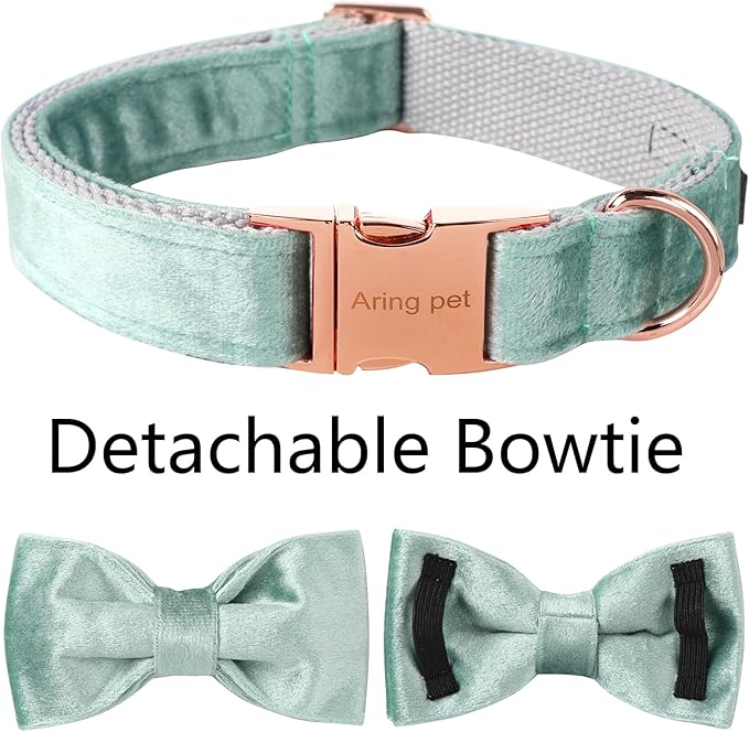 ARING PET Velvet Dog Collars with Bow tie, Dog Bowtie Collar, Adjustable Green Dog Collar,X-Small.