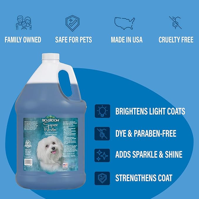 Bio-Groom Super Whitening Dog Shampoo – Whitening Pet Shampoo, Dog Bathing Supplies, Puppy Wash, Dog Grooming Supplies, Cruelty-Free, Made in USA, Coat Brightener Shampoo – 5 Gallons
