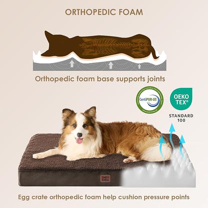EHEYCIGA Orthopedic XXL Dog Beds for Jumbo Dogs with Removable Washable Cover,Brown, 50x36