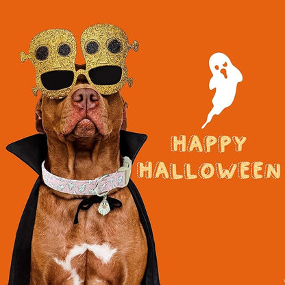 Faygarsle Pink Ghost Pattern Dog Collar with Charm, Halloween Pet Necklace, Adjustable Collar for Small Medium Large Dogs M