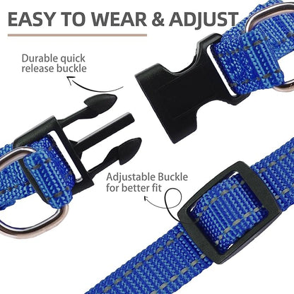 PUPTECK No Pull Dog Harness Soft Adjustable Basic Nylon Step in Puppy Vest Outdoor Walking with ID Tag, Reflecive Navy Blue, S