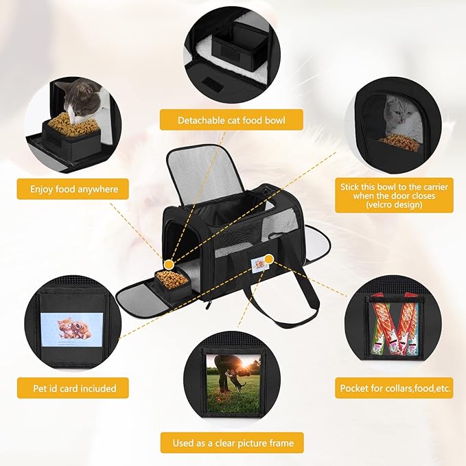SECLATO Cat Carrier, Dog Carrier, Pet Carriers Airline Approved for Kitten Small Dogs Carriers for Small Medium Under 15lbs, Collapsible Soft Sided Cat Carrier, Black