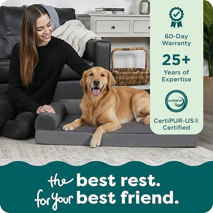 FurHaven Orthopedic Dog Bed for Large Dogs, L-Shaped Chaise Mattress with Orthopedic Egg Crate & Solid Orthopedic Foam Base for Joint Support, Washable Cover, Jumbo XL, Plush & Velvet, Platinum Gray