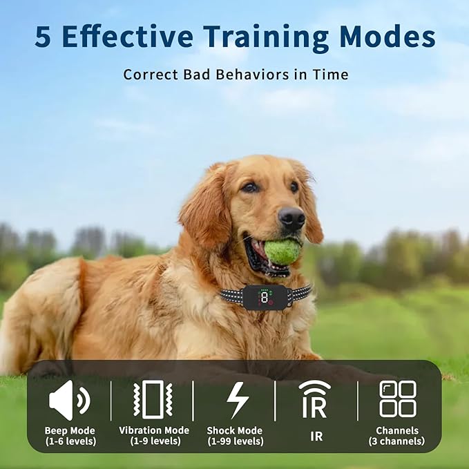 Dog Shock Collar Dog Training Collar with Remote Innovative IPX67 Waterproof with 6 Training Modes, Rechargeable E-Collar for All Breeds- Black