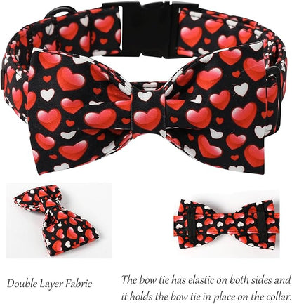 Lionet Paws Valentine's White Dog Collar, Cute Heart Black Dog Collar for Small Dogs, Adjustable Cotton Love Pet Puppy Collars for Small Dogs