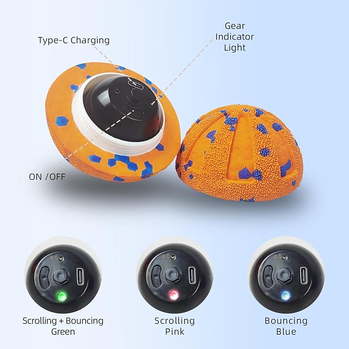Interactive Dog Toys Ball, Automatic Moving, Bouncing Chew Toys, E-TPU Material, Suitable for Large and Medium-Sized Dogs, Used for Boredom Relief and Daily Training, USB Rechargeable
