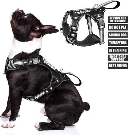 WINSEE Service Dog Vest No Pull Dog Harness with 7 Dog Patches, Reflective Pet Harness with Durable Soft Padded Handle for Training Small, Medium, Large, and Extra-Large Dogs (Medium, Black)