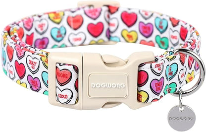DOGWONG Valentine's Adjustable Heart Candy Dog Collar for Small Medium Dogs