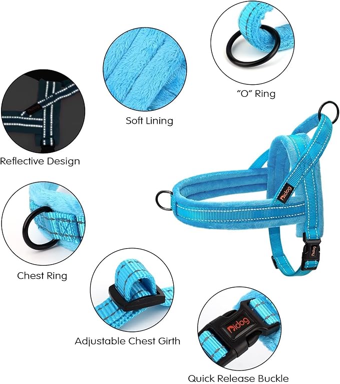 Didog Soft Flannel Padded Dog Vest Harness, No Pull/Quick Fit Reflective Dog Strap Harness, Easy for Training Walking (XS:Chest 15-18", Blue)