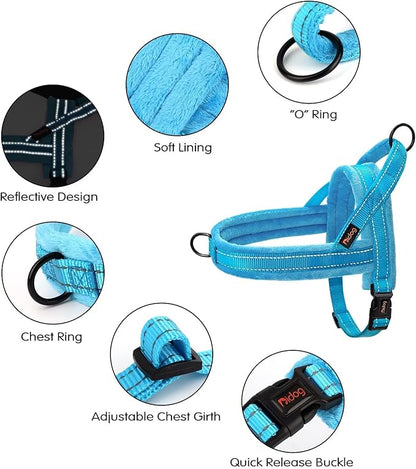 Didog Soft Flannel Padded Dog Vest Harness, No Pull/Quick Fit Reflective Dog Strap Harness, Easy for Training Walking (XS:Chest 15-18", Blue)