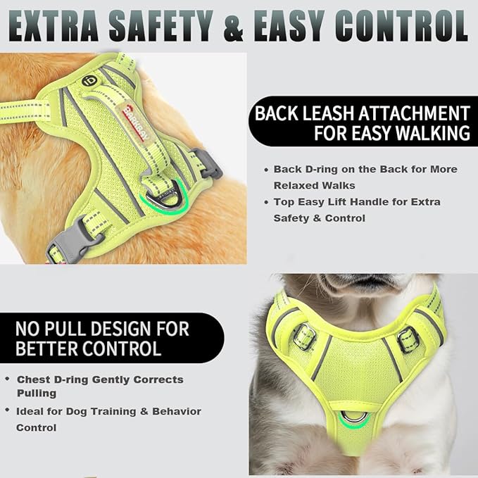 BARKBAY No Pull Dog Harness Large Reflective Dog Harness with Front Clip and Easy Control Handle for Walking Training Running with ID tag Pocket(Sunlight,XS)
