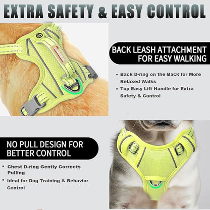 BARKBAY No Pull Dog Harness Large Reflective Dog Harness with Front Clip and Easy Control Handle for Walking Training Running with ID tag Pocket(Sunlight,XS)