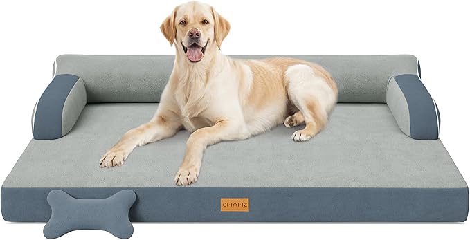 CWAWZ XL Plus Orthopedic Dog Bed, Big Dog Bed for Large Sized Dogs, Dual-Sided Pet Cooling Beds with Memory Foam Washable Cover Nonslip Bottom, Waterproof Pet Couch with Bolster, Dark Grey