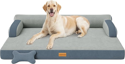 CWAWZ XL Plus Orthopedic Dog Bed, Big Dog Bed for Large Sized Dogs, Dual-Sided Pet Cooling Beds with Memory Foam Washable Cover Nonslip Bottom, Waterproof Pet Couch with Bolster, Dark Grey