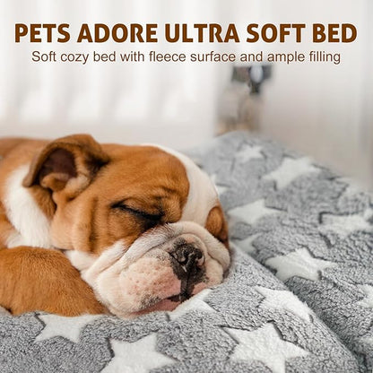 Mora Pets Dog Crate Pad - Ultra Soft Pet Bed With Cute Star Print, Washable Mat for Large Medium Small Dogs, Reversible Fleece Kennel Liner, Cat Bed 23 x 18 Inch Grey