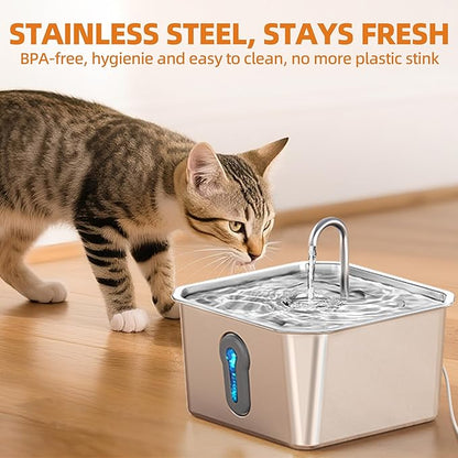 UPAWPIA 4L/135oz Large Cat Water Fountain Stainless Steel with 8 Filters Pet Water Fountain for Cats Quiet Indoor Pets Dog Small Animal Automatic Dog Water Dispenser for Drinking Watering Supplies