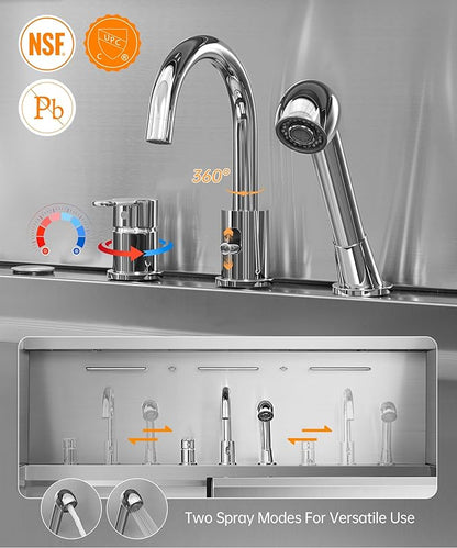 POLIMO Dog Washing Station with Pet Dryer & LED, Professional Dog Bathing Station for Large, Medium & Small Dogs – with Window, Ramp, Drawer, Floor Grate, LED Display & Faucet (Left Ramp & Dryer, 50")