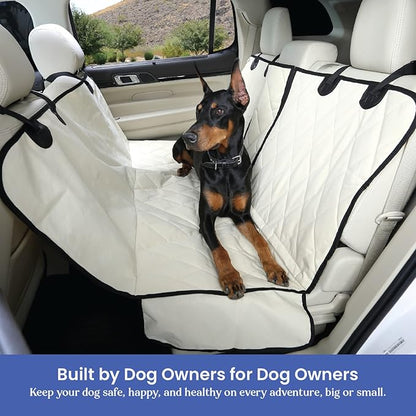 4Knines Dog Hammock for Cars, SUVs, and Small Trucks (Regular Size, Tan) – Rear Seat Cover for 60/40 Split Bench w/Armrest & Seatbelt Access – Heavy Duty, Waterproof, Easy Install, Machine Washable
