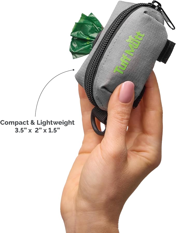 Tuff Mutt Dog Poop Bag Holder with Velcro Attachment - Durable Fabric Poop Bag Dispenser for Leashes - Includes Starter Roll for Easy Cleanup