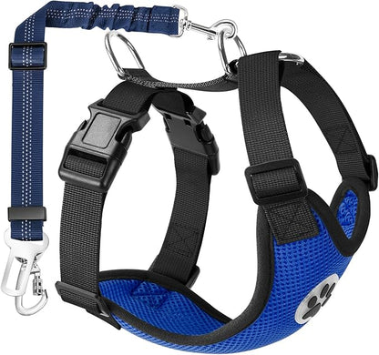 Lukovee Dog Seat Belt - Adjustable Dog Car Harness for Large, Medium & Small Dogs, Soft Padded & Breathable Mesh Dog Seatbelt with Car Vehicle Connector Strap (Blue Double Clip, Medium)