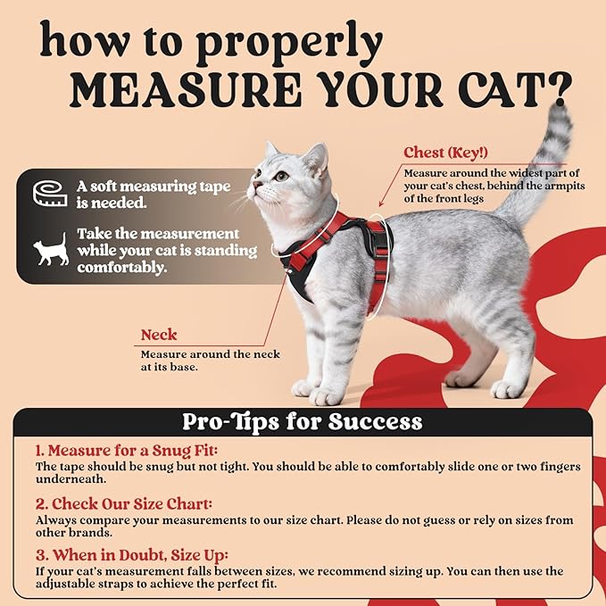rabbitgoo Cat Harness and Leash for Walking, Escape Proof Soft Adjustable Vest Harnesses for Cats, Easy Control Breathable Reflective Strips Jacket, Black & Red, M