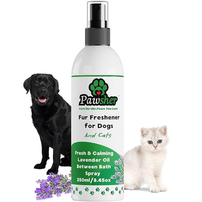 Pawsher Dog Perfume Spray Long Lasting, Refreshing & Calming Lavender Scent for in Between Baths, Odor Eliminating for Dogs & Cats, Dog Cologne & Deodorizer Perfume, 8.45 oz
