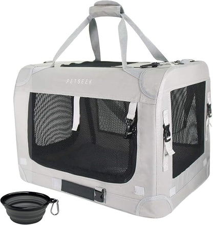 Petseek Extra Large Cat Carrier Soft Sided, Portable Small Dog Carrier for 2 Cats, 24"x16.5"x16" Car Travel Folding Comfortable Design with Bowl, Grey