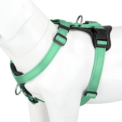 Plutus Pet Adjustable No Pull Dog Harness with Leather Accents, Heavy Duty Reflective Nylon Vest for Training, Hiking, Easy Walk Harness for Small, Medium, Large Dogs (Teal, L)