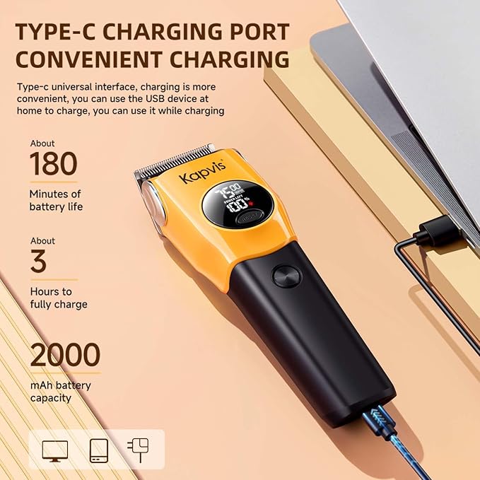 Kapvis Dog Clippers for Grooming Thick Hair with LED Light,Cat Shaver,and Sheep Shears for Thick/Matted/Knotted/Fine/Curly Hair,Works with or Without Power Cord