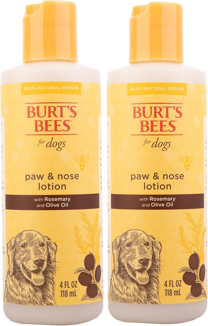 Burt's Bees for Pets Paw and Nose Lotion with Rosemary and Olive Oil, 99.7% Natural Origin Formulas, Dog Paws and Pad Moisturizer, Canine Nose Soothing Formula, 2pk, 4oz