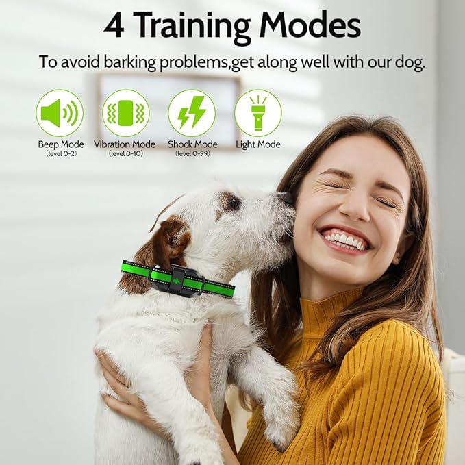 DogStop Dog Training Collar Electric Dog Collar with 4 Training Modes and Rechargeable Remote Waterproof Range 3300Ft for Small Medium Large Dogs(Green)