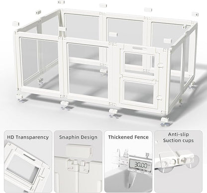 LoveTail Clear Acrylic Dog Playpen Indoor,Transparent Dog Pen,Easy to Assemble and Clear pet Pen for Puppy Dog, Rabbit and cat,Sturdy and Easy to Clean Plastic pet Fence (White, 30.3" H, 8PCS)