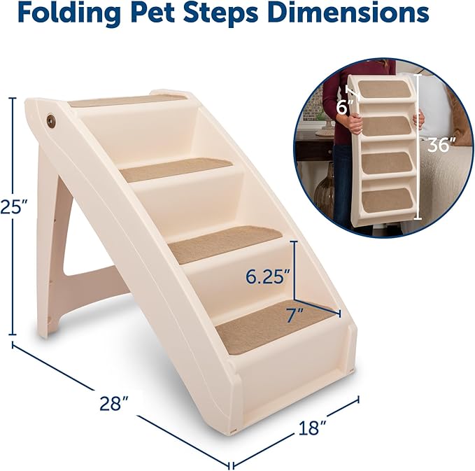 PetSafe CozyUp Folding Dog Stairs, Portable Indoor/Outdoor Pet Steps for Bed, Couch & Car, Tan, 25 Inch