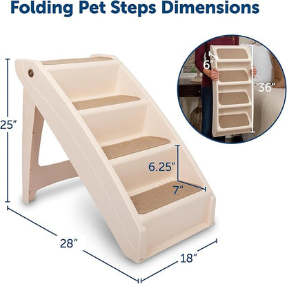 PetSafe CozyUp Folding Dog Stairs, Portable Indoor/Outdoor Pet Steps for Bed, Couch & Car, Tan, 25 Inch