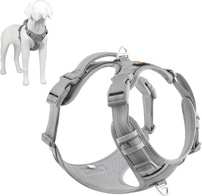 Plutus Pet No Pull Dog Harness, Release at Neck, Reflective Adjustable Dog Vest Harness, Easy Control Handle for Walking, for Small Medium Large Dogs, Gray, L