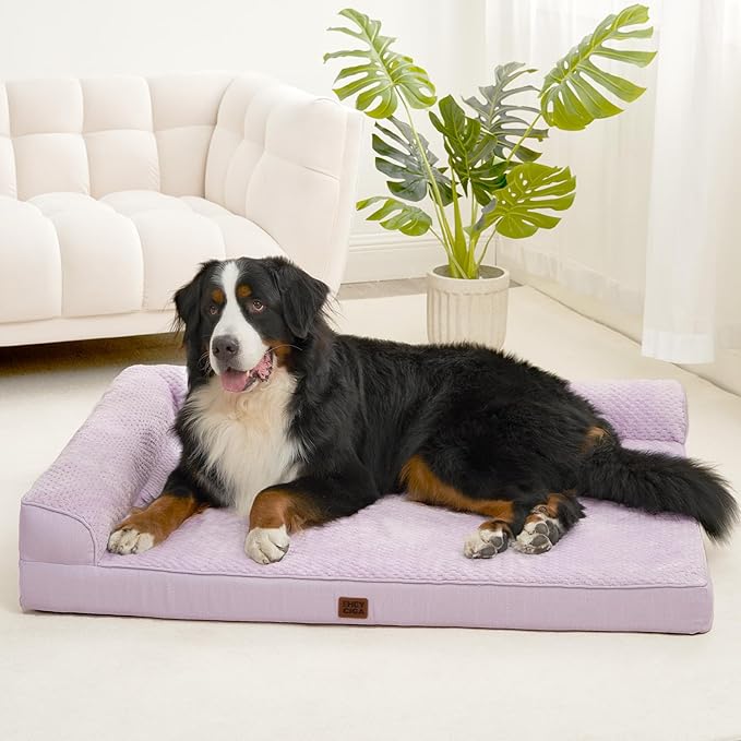 EHEYCIGA Extra Large Dog Bed Othorpedic, Memory Foam XL Dog Bed with Washable Removable Cover, Waterproof Pet Sofa Couch XLarge Size Dogs with Nonskid Bottom, 44x32x6.5, Lilac