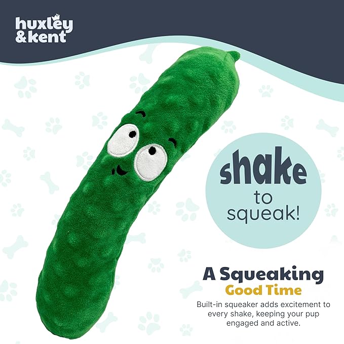 Huxley & Kent Funny Dog Toy w/Squeaker – Power Plush Squeaky Dog Toys for Small, Medium & Large Dogs – Soft Stuffed Animal for Indoor Play & Fetch - Fetchies® Dell Pickle, Large