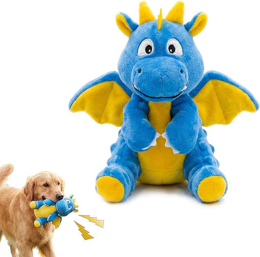 LydaPKS Squeaky Plush Dragon Dog Chew Toy - 8.3‘’X9‘’ Dog Toy for Small/Medium Dogs to Keep Pups Busy，Chewer Dog Toy with Crinkle Paper（Blue）