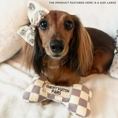 Haute Diggity Dog Checker Chewy Vuiton Bone, Plush Designer Dog Toys with Interactive Squeaker, Stimulating Pet Enrichment, Machine-Washable & Safe Materials for All Breeds, Size Large