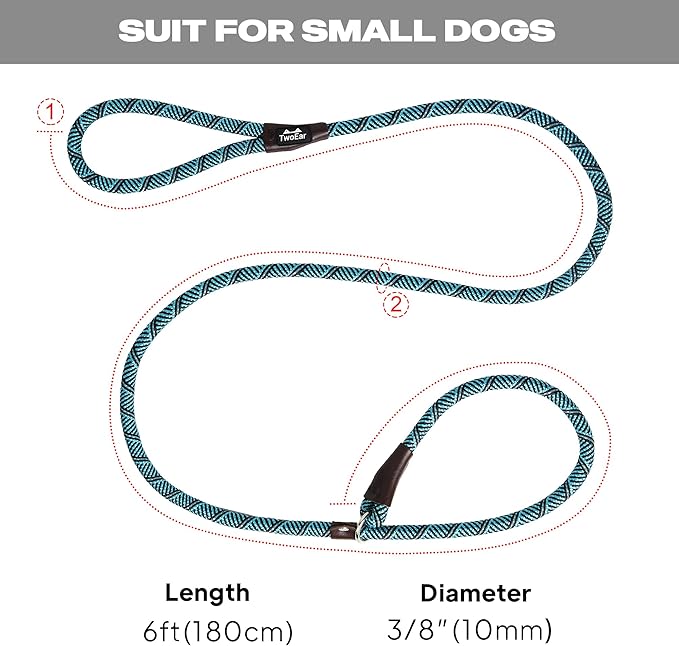 TwoEar 6FT Slip Lead Dog Leash, Heavy Duty Slip Leash for Dogs with Highly Reflective, Strong Rope Slip Leads No Pull Pet Training Leashes for Small Dogs (3/8", Blue)